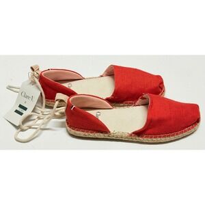 Clare V x TOMS Womens Red Canvas Espadrille Flats Shoes Size 8.5 NEW